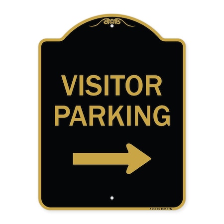 Signmission Designer Series-Visitor Parking With Right Arrow Black & Gold, 24" x 18", BG-1824-9742 A-DES-BG-1824-9742